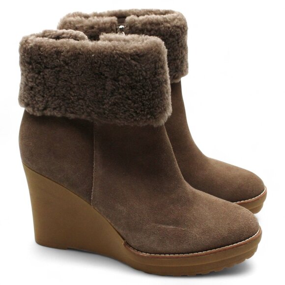 Lauren Ralph Lauren Steph Shearling Trim Suede Booties - Picture 1 of 7
